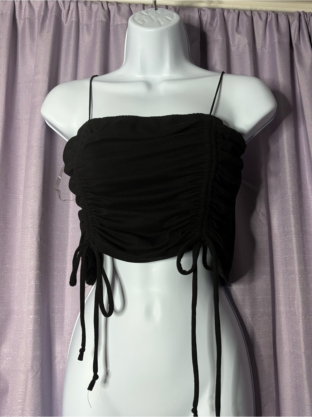Heart & Hips Black Ruched Drawstring Crop Cami
